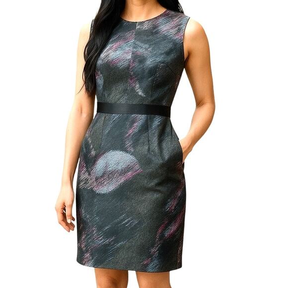 Milly 100% Silk Black Grey Pink Abstract Feather Print Sleeveless Mini Dress - 4 - Picture 1 of 11